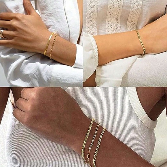 18K Gold Plated Chain Rope Bracelet Set - Picture 3 of 3